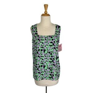 Key West Hand Print Fashions L Tank Top Violets Floral Purple Hawaii NWT VTG